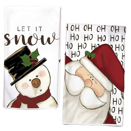 Tcnzdy 2 Stück Geschirrtuch Weihnachten, 40x60 cm Geschirrtücher Weihnachten, Handtuch Weihnachten, Mode Küchentücher Weihnachtsmann Geschirrtücher Für Badezimmer Küche Trockentuch Weihnachten Deko