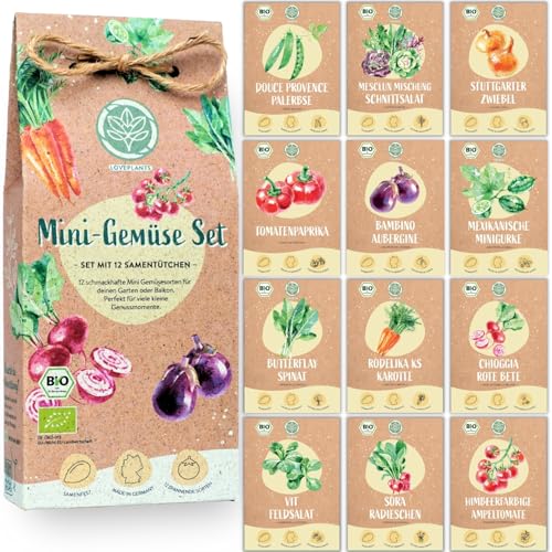 Bio Balkon & Hochbeet Gemüse Samen Set – 12 samenfeste Bio Gemüsesamen – mit extra viel Gemüse Saatgut für dein Urban Gardening Projekt, auf dem Balkon oder im Garten. Bio Pflanzensamen Set