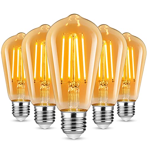 Defurhome Edison LED Vintage Glühbirne, E27 ST58 Warmweiß(2500K), 700 Lumen, 6W (ersetzt 60W) Ideal für Nostalgie und Retro Beleuchtung im Haus Café Bar- 5 Stück