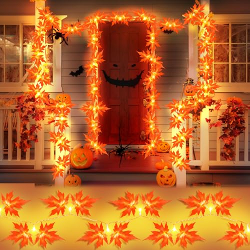 FFZZKJ Herbst Lichterkette 3M 20 LED Halloween Lichterkette Batterie mit Timer Ahornblätter Girlande für Herbstdeko, Halloween Deko