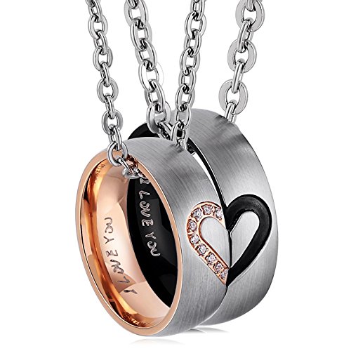 ANAZOZ Partnerringe für sie und ihn, Edelstahl Paar Halskette mit Ring Anhänger Puzzle Herz mit Gravur I Love You