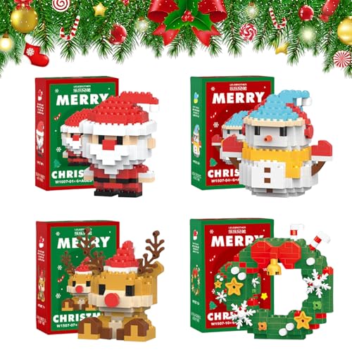 4 Stück Weihnachts-Baustein-Set, Weihnachtsmann Rentier Puzzle zum Zusammenbauen, DIY Weihnachtsbaustein-Spielzeug, Kleine Figuren for Kinder als Geschenk, Weihnachtsbaum-Dekorationen