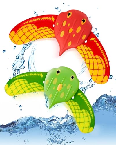 QLEUIFT Teufel Fisch Schwimmbad Spielzeug, Wasserspielzeug Kinder, Pool Spielzeug, Tauchringe für Kinder, Tauchspielzeug, Wasser Spielzeug für Swimmingpool, Unterwasser Glider (2 PCS Rot und Grün)