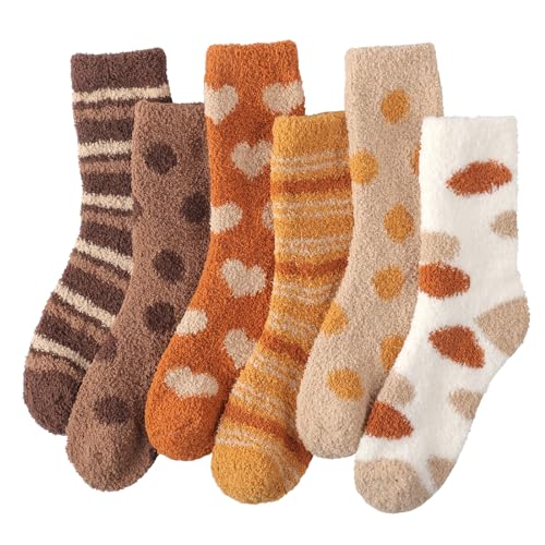ILovDaisy Kuschelsocken Damen 6 Paare Warme Flauschige Socken, Weihnachtssocken, Dicke Wintersocken Haussocken, Kuschel Bettsocken Schlafsocken Thermosocken für Weihnachten als Geschenke