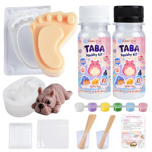 NANSIKE Taba Squishy Selber Machen Set - DIY Squishy Maker Set mit Flüssigem Silikon, Hundeförmigen und Fußförmigen Formen