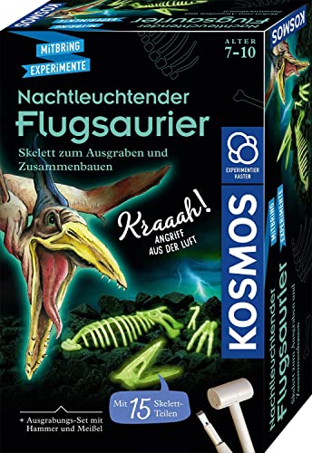 Kosmos 636166 Nachtleuchtender Flugsaurier, Skelett zum Ausgraben und Zusammenbauen, Komplett-Set mit Hammer&Meißel, Experimentierkasten für Kinder ab 7 Jahre und Dino Fans, Geburtstagsgeschenk, Bunt