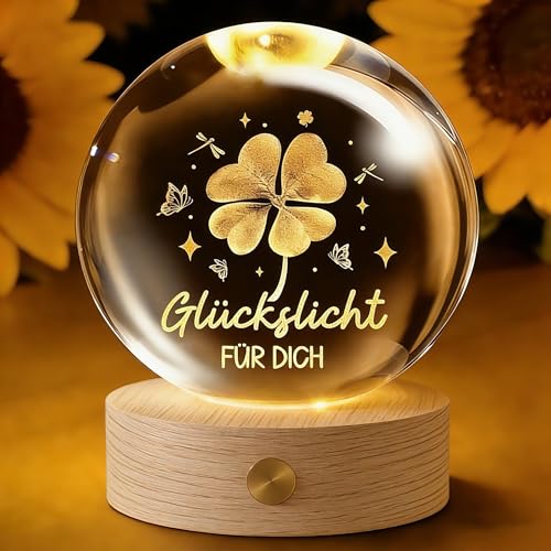 Glücksbringer,60mm Aufladbar LED Glaskugel Deko Lampe Glücksbringer Prüfung mit Holzsockel,Kristallkugel Stimmungslicht Deko Wohnzimmer Geburtstagsgeschenk Geschenke für Frauen Geburtstag Freundin (A)