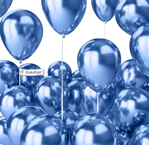 BIO Luftballons Blau [25 Stück] Glänzend/Chrome • Ø38cm XXL • MADE IN EU • Umweltbewusst & Kompostierbar Bio Ballons • 100% Naturlatex • Helium Blaue Luftballon - Luftballons Geburtstag