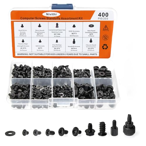 Nivithi 400 Stk PC Schrauben Set,PC Zubehör,Computer Zubehör,PC Schrauben,PC Komponenten,PC Accessories,Laptop Schrauben,Standoffs,PC Reparatur Zubehör für Mainboard, Lüfter,Festplatten