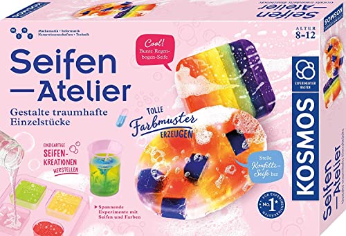 KOSMOS 671518 Seifen-Atelier, Gestalte traumhafte Einzelstücke, Komplett-Set mit Gießformen, Werkzeug, Farben, Rohmasse, Experimentierkasten für Mädchen u.Jungen ab 8-12 Jahre zu Kosmetik u. Chemie
