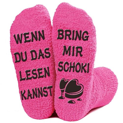 Gemtte Socken Geschenke für Frauen, Lustige Socken 36-40 WENN DU DAS LESEN KANNST BRING MIR SCHOKI, Funny Socks Rutschfest Baumwolle Mama Oma Damen