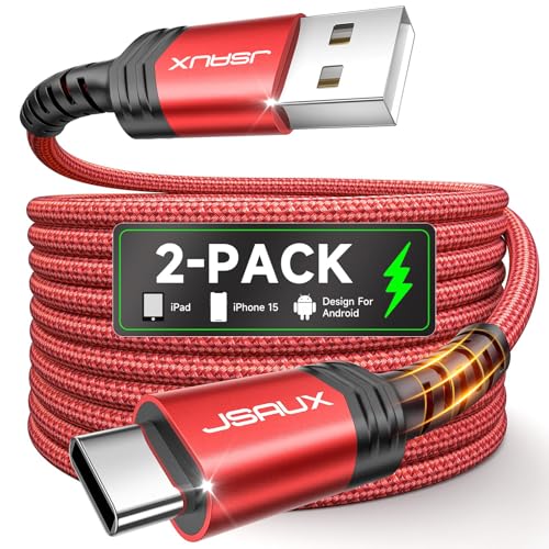 JSAUX USB C Kabel 3.1A [2 Stück 2M], Ladekabel USB C Nylon Geflochten Schnellladekabel Kompatibel mit Samsung Galaxy S25 S24 S23 Ultra S22 S21 S20, iPhone 16 15 Pro Max, CarPlay, PS5 Controller-Rot