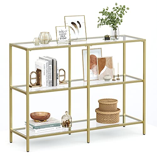 VASAGLE Konsolentisch, Regal, 3 Ablagen aus Hartglas, Flurtisch, 30 x 100 x 73 cm, Metallrahmen, modern, für Flur, Wohnzimmer, Schlafzimmer, goldfarben-transparent LGT27G