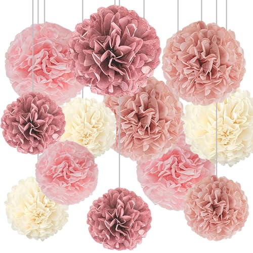 CC wonderland zone Hochzeit Deko,12 Stück Blush Rosa Roségold Hängende Papier Pom Poms für Pink,Bachelorette,Boho,Geburtstag Party Dekorationen