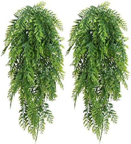 KINDPMA 2 PCS Künstliche Hängepflanze Deko Kunstpflanzen Hängend Künstlich Pflanzen Grünpflanzen Lang Hänge Plastik Pflanzen für Innen Draußen Balkon Wand Frühling Deko