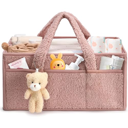 CHANXIUZAI Baby Wickeltasche Organizer，Baby-Windel-Caddy Organizer für Wickeltisch，Multifunktional Tragbar Wickel Organizer für Feuchttücher und Babysachen (Rosa)