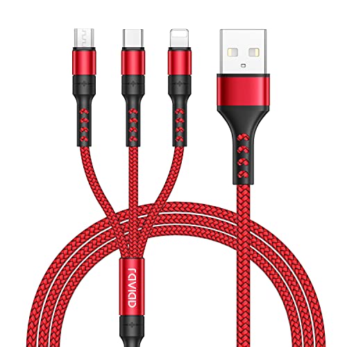 RAVIAD Multi USB Kabel, 3 in 1 Universal ladekabel Nylon Mehrfach Ladekabel Micro USB Typ C Lightning Kabel für iPhone, Android Samsung Galaxy, Huawei, Oneplus-1.2M