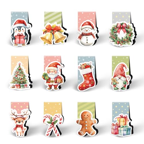 12 Stück Magnetische Lesezeichen Weihnachten, Kleine Geschenke für Adventskalender Kinder, Nikolausgeschenke Weihnachtsgeschenke für Kinder, Wichtelgeschenk Mitgebsel Weihnachten Kinder
