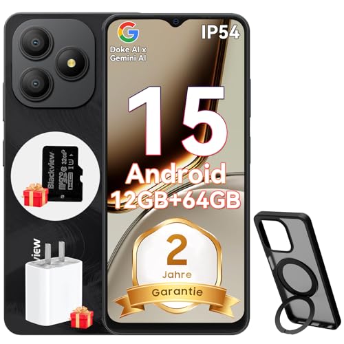 Blackview Wave 9C Handy Ohne Vertrag Günstig mit 360° Drehung Handyhülle 12GB+64GB/2TB TF, IP54 6.56