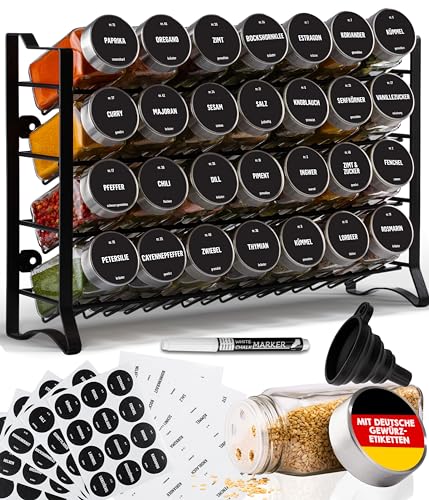 Deco haus® Gewürzregal Stehend & Wand [MIT 28 GLÄSERN & GEWÜRZETIKETTEN] - Gewürz Organizer - Gewürzregal Wand - Spice Rack Organizer - Gewürzständer Gewürzregale Hängend - Gewürzregale Schrank