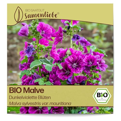Samenliebe BIO Malve Samen alte Sorte Dunkelviolette Blüten 100 Samen samenfestes Blumen Saatgut für Garten Freiland und Balkon BIO Blumensamen