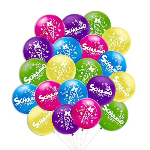 20 Stück Einschulung Deko Luftballons, Deko Schulanfang Mädchen SCHULKIND Ballons, Schulstart Schuleinführung Deko, mit ABC 123 Schulkind Motiv, Endlich für Einschulung Party Dekoration