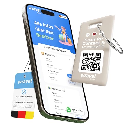 Digitaler Kofferanhänger mit NFC & QR-Code | Sicherer Gepäckanhänger mit digitalem Adressprofi | Privatsphäre Schutz, Finderlohn & Reiseinfos | für Reisen & Backpacking (Sandbeige)