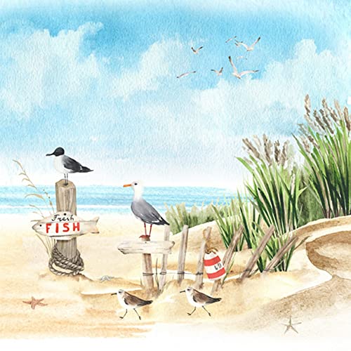 20 Servietten Möwen kundschaften den Strand aus | Meer | See | Tiere | Urlaub | Sommer | Tischdeko | Decoupage | Serviettentechnik 33x33cm