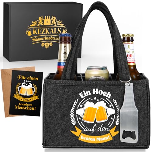 KEZKALS Geschenke für männer, Männerhandtasche Bier mit Flaschenöffner, Männergeschenke für Papa, Lustige Geschenke für Männer, Papa Geschenk, Geburtstagsgeschenk für Männer, für 6 Bierflaschen