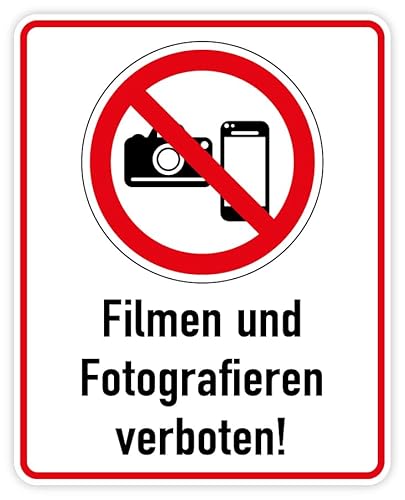 Aufkleber Verbot Hinweis „Filmen und Fotografieren verboten“ Symbol Schild Folie selbstklebend | Größe wählbar Made in Germany, Größen Name: 20x15cm