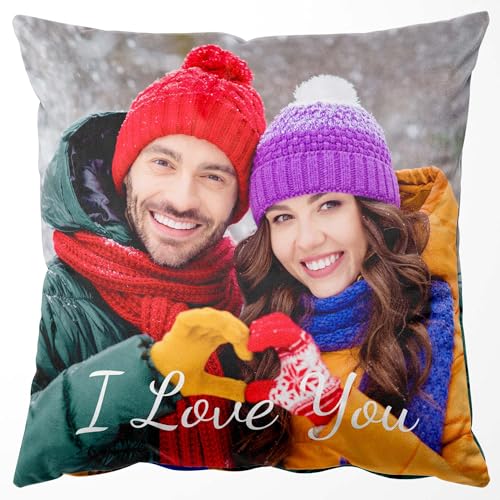 Easycosy Personalisiertes Kissen aus Premium Samt mit Foto, Doppelseitiger FotoKissen-Bezug mit 2 Fotos & Text Bedrucken als Geschenke für Frauen Mama zu Muttertag-ohne Kissenfüllung (40 x 40 cm)