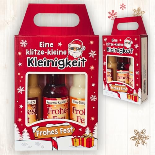 3er Box Weihnachtsliköre - Eine klitzekleine Kleinigkeit - Nuss Nougat Amarena Kirsch Schoko Sahne Likör | Geschenk zu Weihnachten in schöner Geschenkverpackung
