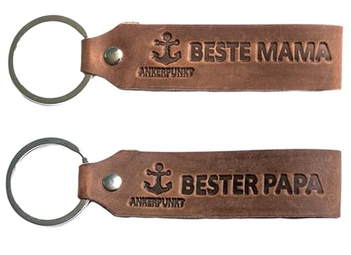 ANKERPUNKT Beste Mama & Bester Papa Schlüsselanhänger Set - Geschenk für Eltern, werdene Eltern Geschenkidee, Mama Papa Geschenke I dunkelbraun Made in Germany