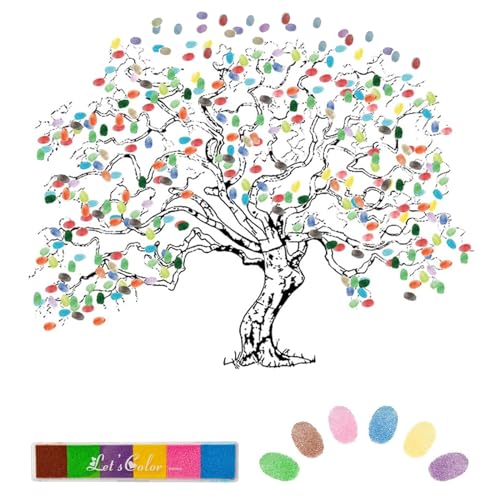 zhongguoqiaomao Hochzeits Fingerabdruck Baum DIY Hochzeitsbaum Feiertagsfeier Familienfeier Wedding Tree Leinwand Gästebuch Partyspiel Jahrestag Geburtstag Signature mit 6 Farben Tinte 21 * 30cm
