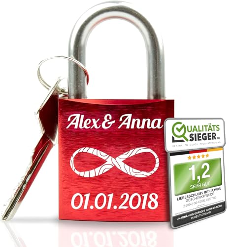 Geschenkfreude Liebesschloss mit Gravur und Schlüssel/Dein einzigartiges Liebes Schloss mit Gravur - Pärchen Geschenke für Frauen - Jahrestag Geschenk für Sie - Partner Geschenke für Ihn