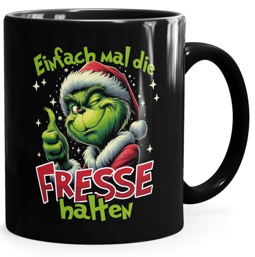 MoonWorks Tasse Weihnachten Weihnachtsnörgler Spruch Einfach mal die Fresse halten Geschenk Weihnachtsmuffel Morgenmuffel Bürotasse Lustig Schwarz standard