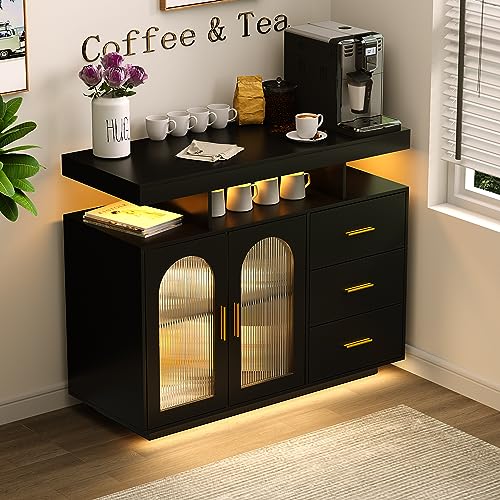FREDEES Küchenschrank mit RGB-Licht & Ladefunktion, Schwarz