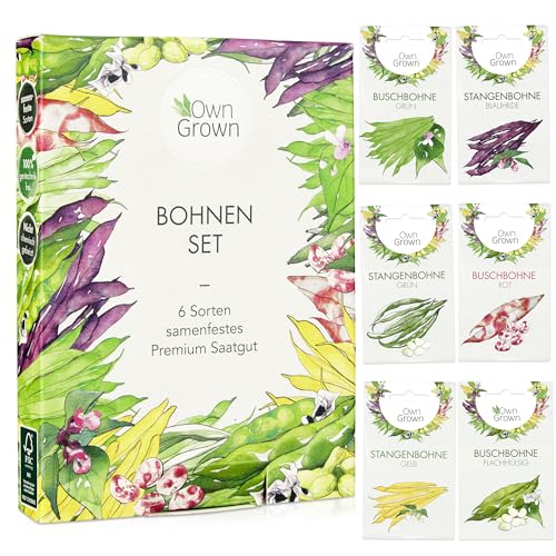Bohnen Samen Set: 6 Köstliche Bohnen Sorten für Garten und Balkon – Stangenbohnen Samen, Buschbohnen Samen – Alte Gemüse Samen – Bohnen Saatgut Alte Sorten – Samen Gemüse OwnGrown