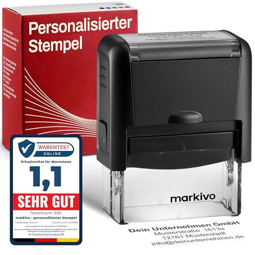 Stempel Personalisiert - Firmenstempel mit Text, langlebiger und selbstfärbender Addressstempel, personalisierter Namensstempel 38x14mm, max. 4 Zeilen, schwarz (S)
