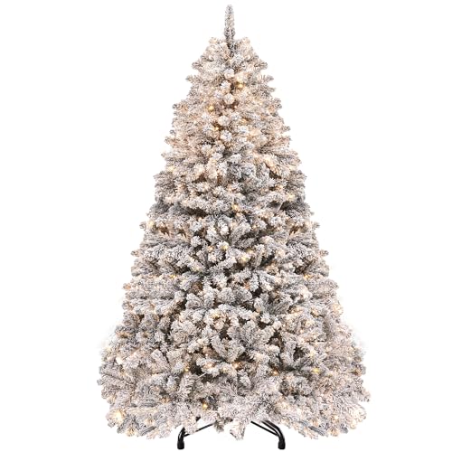 YITAHOME 182cm Künstlicher Weihnachtsbaum mit Schnee & 250 LED Beleuchtung, ca. 800 Spitzen, Naturgetreu Tannenbaum mit Klappsystem & Metallständer, Schnellaufbau für Zuhause Geschäfte, 182 x Φ95cm