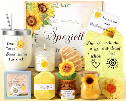 Giftota Geschenke für Frauen, 11-tlg. Sonnenblumen Geschenkidee für Frauen, Inspirierende Geschenk Freundin Geburtstag Valentinstag Muttertag Weihnachtstag Geschenk für Mama, Schwester, Beste Freundin