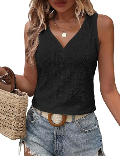 DUOEASE Tank Tops Damen Schwarz Ãrmellose V-Ausschnitt Top Damen Elegant Locker 2025 Sommer Oberteile Damen Leicht L