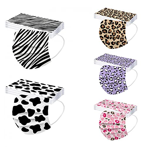 Jiabing 10-100Stück Leoparden Mundschutz Einweg Erwachsene Mund und Nasenschutz Mundbedeckung Bedruckte Atmungsaktiv Staubschutz Bandana Maske Halstuch Schals für Damen Herren
