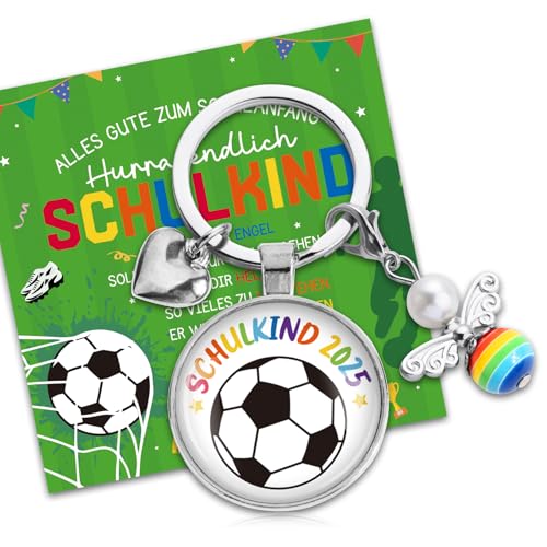 Schlüsselanhänger Schulkind 2025 Einschulung Geschenk Endlich Schulkind Karte Schutzengel Einhorn Fußball Dinosaurier Mini Glücksbringer Klein Schultüte Füllung Mädchen Junge Schulanfang Geschenk