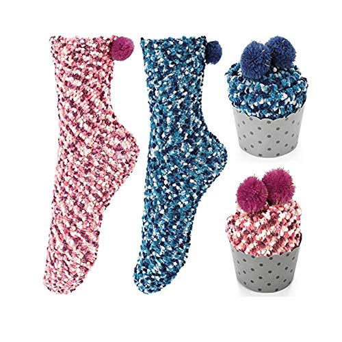 Homealexa 2 Paar Damen Mädchen Socken Kuschelsocken Weiche Warme Haussocken Flauschige Wintersocken für Frauen
