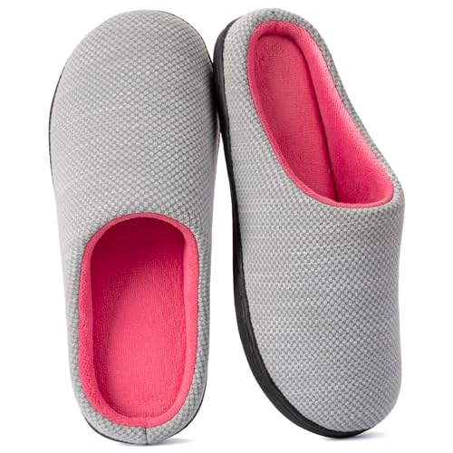RockDove Damen Hausschuh aus Memory-Schaum mit Vogelaugenstrick, 40/41 EU, Grau und Rosa