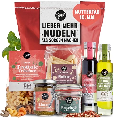 Gepp's Feinkost Wundertüte - Lieber mehr Nudeln als Sorgen machen I Geschenkidee zum Muttertag mit Delikatessen wie in Italien hergestellte Pasta, Pesto Limone, Bio Bruschetta Dip