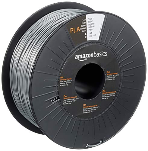 Amazon Basics 3D-Drucker-Filament aus PLA-Kunststoff, 1.75 mm, Silberfarben, 1-kg-Spule