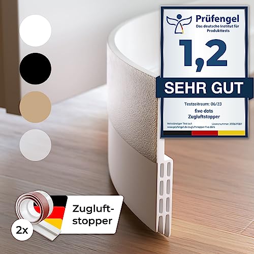 five dots Türdichtung Zugluftstopper für Türen aus Silikon (selbstklebend) - hält Wärme im Raum und stoppt Zugluft unter der Tür - Luftzugstopper für Türen als Kälteschutz