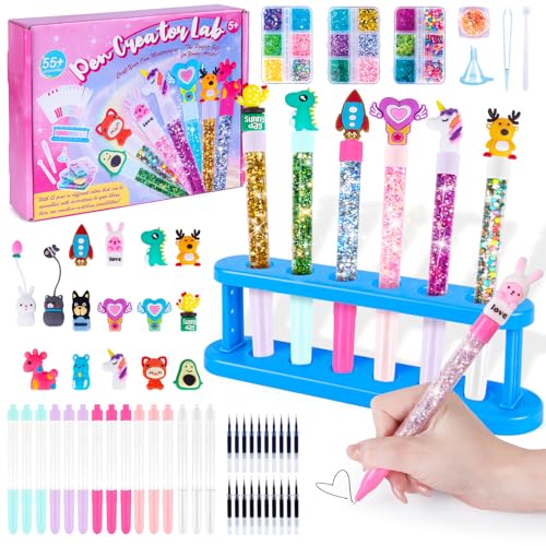 Kazzley Stifte Selber Machen Set, Stifte Set mit 55+ Zubehör, Bastelset Kinder ab 6 Jahre, Personalisierte Stift Herstellen,Kindergeburtstag Basteln Spielzeug Geschenke für Mädchen Junge ab 5-12 Jahre
